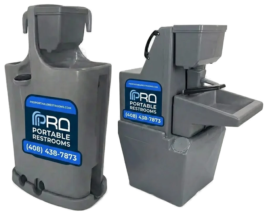 Two Pro Portable Restrooms branded handwash and sink stations side by side