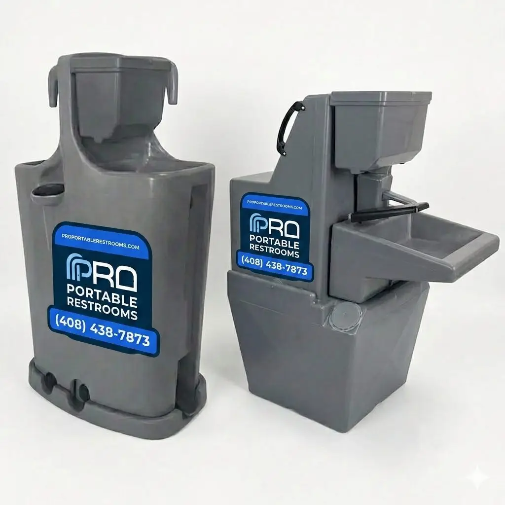 Two portable handwash sink stations set up side by side and ready for use