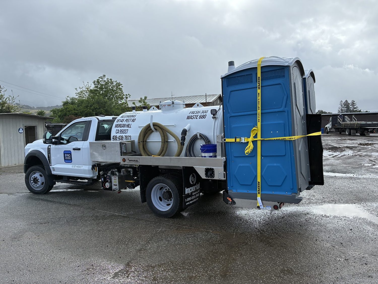 A Pro Portable Restrooms service truck servicing units on site