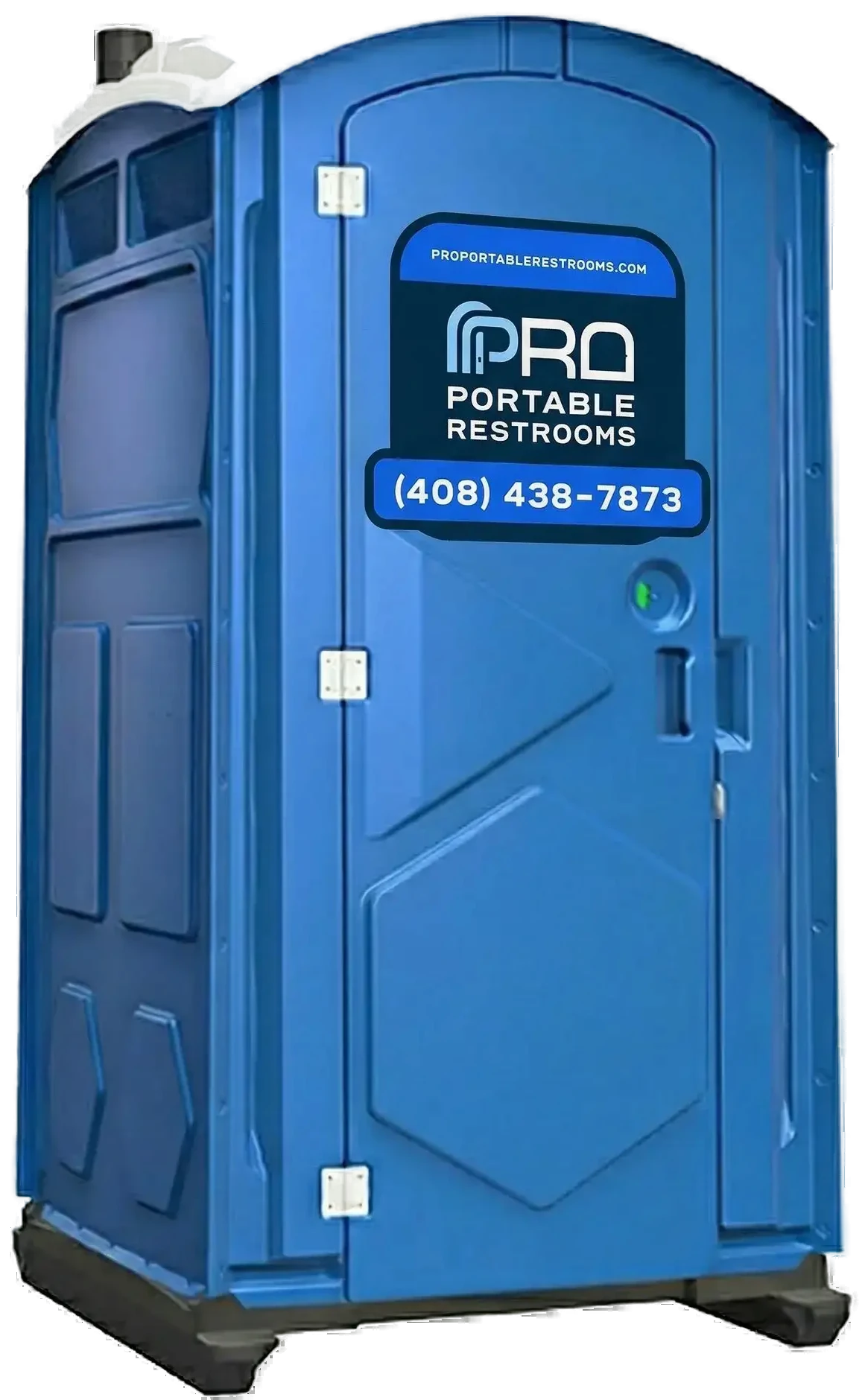 A clean, PPR-branded blue portable restroom — serviced on schedule and documented