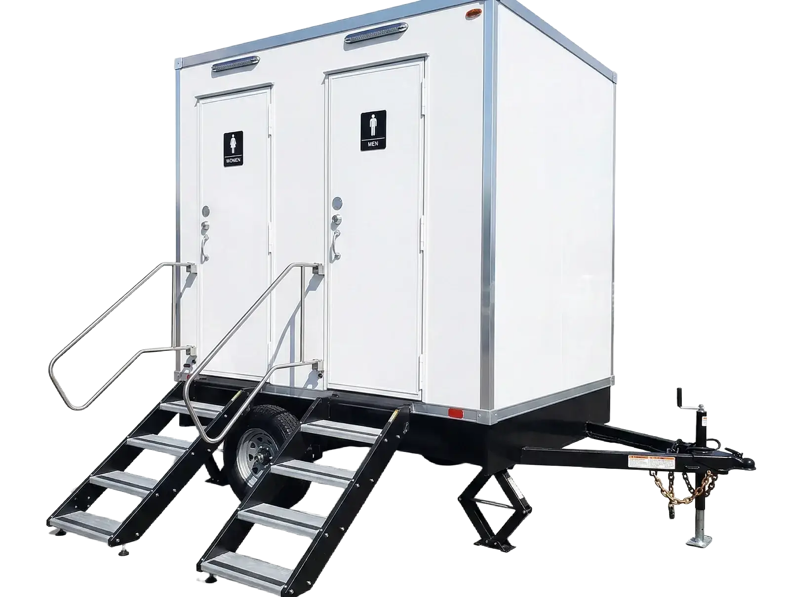 Climate-controlled luxury restroom trailer interior for weddings and corporate events